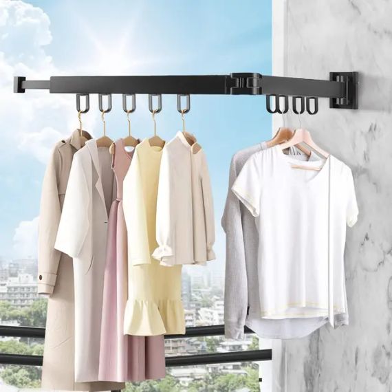 Вішалка настінна сушарка для одягу з алюмінієвого сплаву для балкона, 3 секції SKLM-2 ((101+23)*10*6.5) | Зображення 1