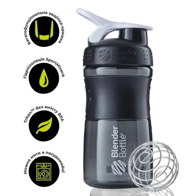Шейкер спортивный BlenderBottle SportMixer 20oz/590ml Black/White (SM 20oz Black/White) | Зображення 2