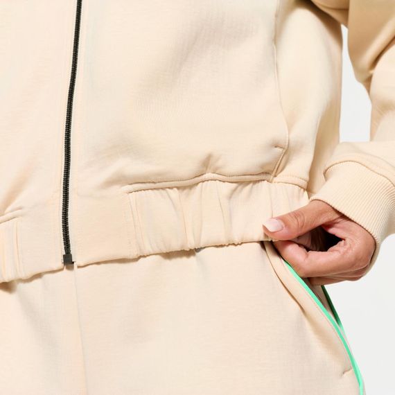 Світшот на блискавці жіночий бежевий із зеленим принтом - M | Зображення 7