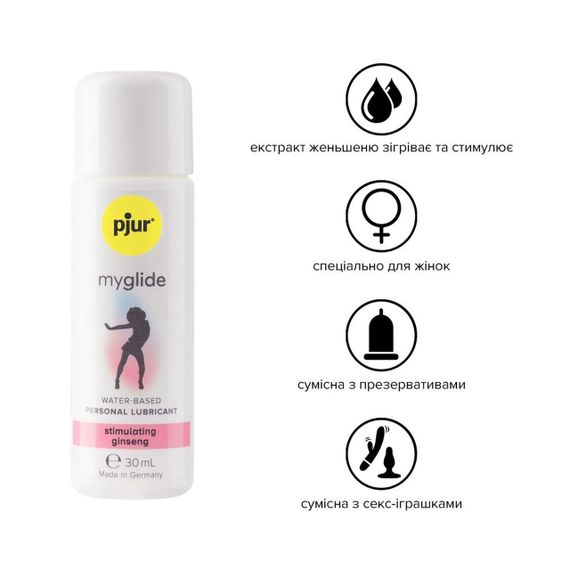 Збудлива змазка на водній основі pjur my glide 30 мл, з женьшенем, зігріває | Зображення 1
