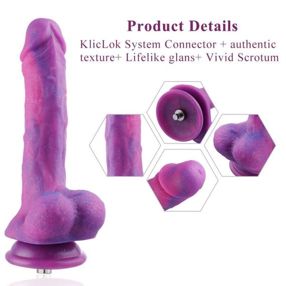 Фалоімітатор 8.2″ з вібрацією для секс-машин Hismith Purple Silicone Dildo with Vibe, KlicLok | Зображення 6