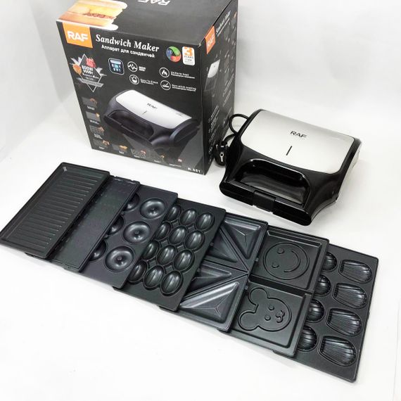 Гриль вафельница бутербродница RAF, Мультимейкер бутербродница орешница гриль для мяса и вафель KW-53 | Зображення 4