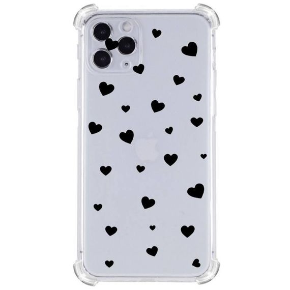 Прозорий протиударний чохол для iPhone 11 pro З принтом: Чорні сердечки