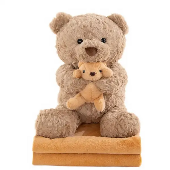 Игрушка-подушка Медведь с малышом и пледом 110x140 см бежевый 509-33P
