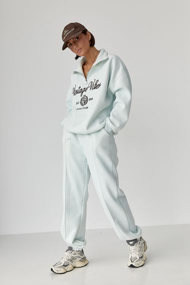 Утеплений спортивний костюм зі світшотом та джогерами - бірюзовий цвет, M (є розміри)