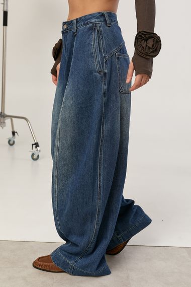 Широкі джинси Baggy з декоративними швами спереду - синій цвет, S (є розміри) | Зображення 4