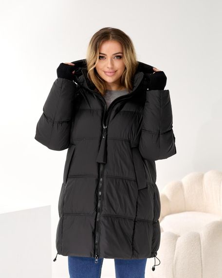 Об'ємний пуховик чорний люкс якості великих розмірів | Зображення 9