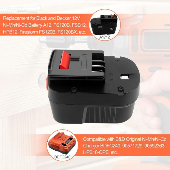 Акумулятор ADVNOVO 12V 3.5Ah Ni-MH для інструментів Black & Decker A12, HPB12, FS120B, 3500 мАг 12В змінний | Зображення 6