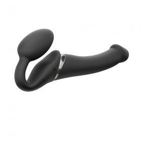 Безремневой страпон с вибрацией Strap-On-Me Vibrating Black M, диаметр 3,8см, пульт ДУ, регулируемый