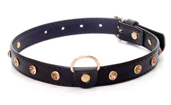 Нашийник зі штучної шкіри з кристалами Fetish Boss Series - Collar Gold Crystal, BS3300116 Sex Aura