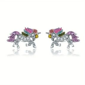 Серьги-гвоздики Liresmina Jewelry единорожки с белыми фианитами 1.2 см LuxAurum017
