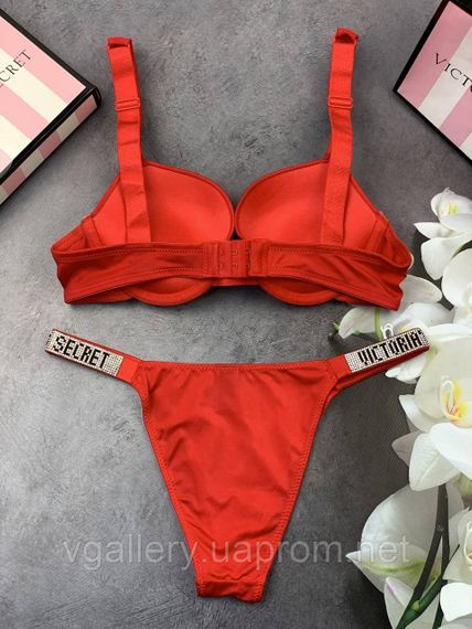 Жіночий комплект спідньої білизни Victoria's Secret зі стразами великих розмірів (85Д-90Д) червоний, 80C | Зображення 1