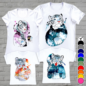 Футболки новорічні Фемілі Лук "Білі Тигри" Family Look для всієї родини