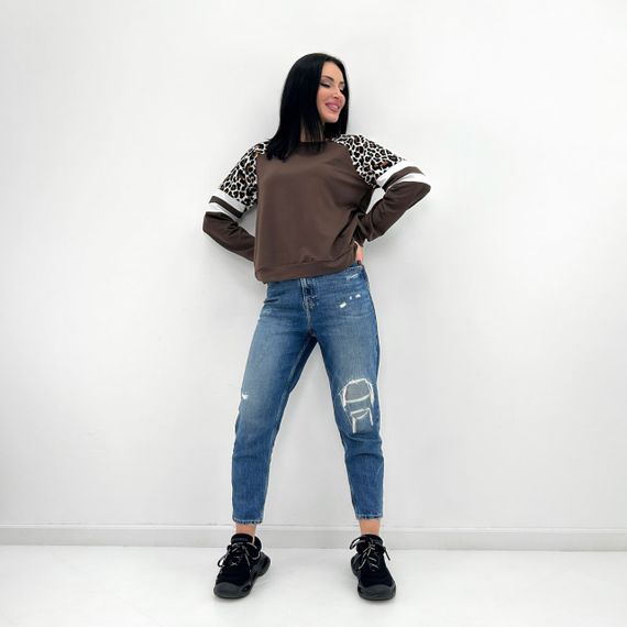 Женская легкая трикотажная кофта с леопардовым принтом GF04196 цвет коричневый, размер 50/52 | Зображення 1