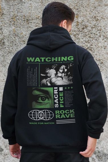 Утеплене зіп худі на флісі зіпер з принтом Watching Without Kane Black
