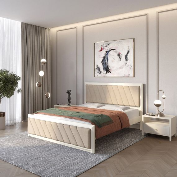 Двоспальне дерев'яне ліжко Mebigrand Барселона Б6 Айворі (S0505Y30R)/Аляска 23 (Бежевий) 140х200 см (MBG-13375)