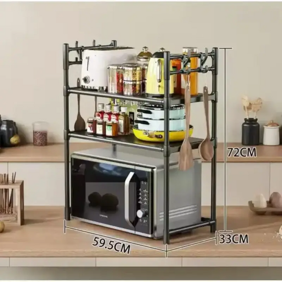 Багатофункціональна полиця для мікрохвильовки Чорна 59.5 × 50 × 33 см, для кухонного приладдя, баночок із приправами | Зображення 4
