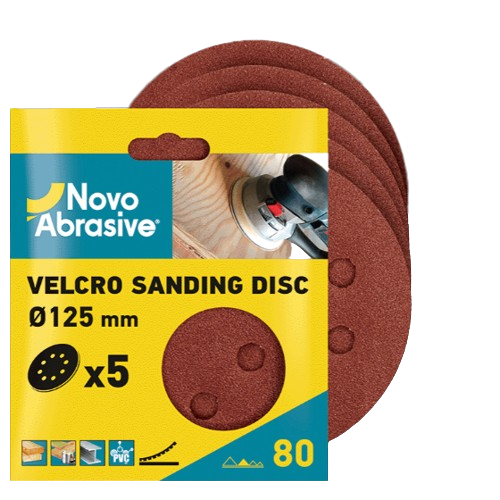 Круг самозачіпний d225мм P180 з отворами GLS5  5 шт/уп NovoAbrasive | Зображення 1
