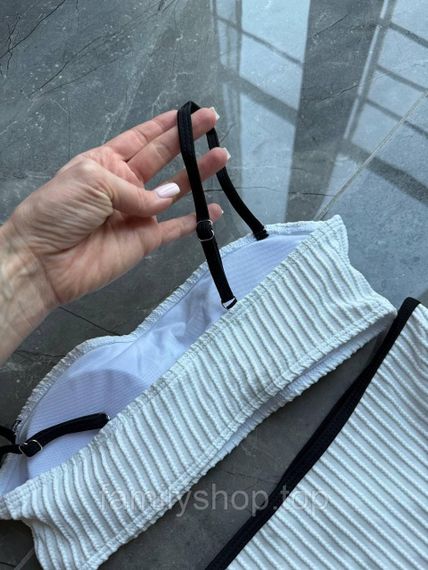 Белый раздельный купальник в рубчик с топом бандо и высокой посадкой, MBк988 размер L, цвет белый | Зображення 6