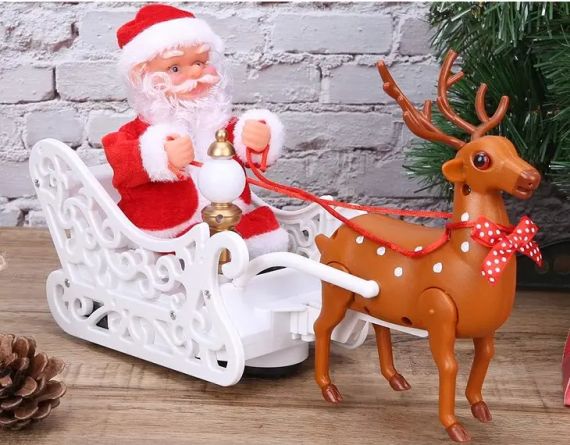 Музична іграшка "Санта Клаус із оленем на санях" | Зображення 1