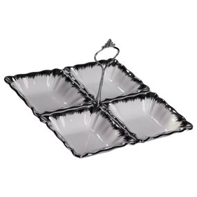 Менажниця порцелянова на 4 секції 22.5×22.5×3 (см) з ручкою Білий зі сріблом LC-BYL-101-S