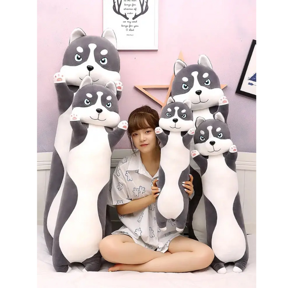 Величезна м'яка плюшева іграшка Хаскі-обіймашка 152 см, сірий собака для сну, відпочинку та веселих ігор | Зображення 7