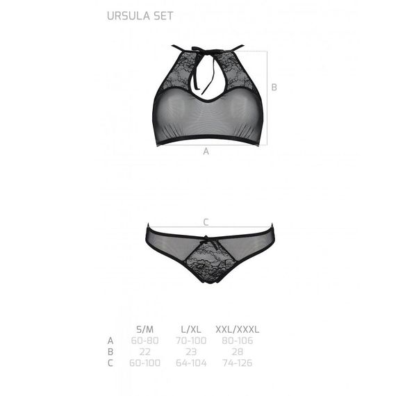 Комплект: бра, трусики с ажурным декором и открытым шагом Passion URSULA SET S/M, black | Зображення 4