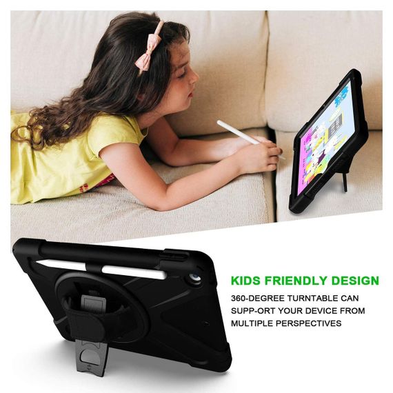 Чехол для iPad 10.2” 9, 8, 7 поколения с ручкой подставкой, держателем стилуса, противоударный защитный черный | Зображення 2