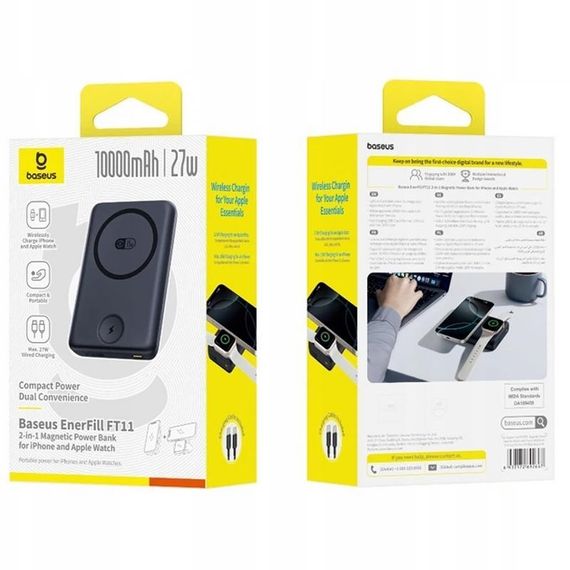 Портативное ЗУ Power Bank Baseus EnerFill FT11 Magnetic PD27W с БЗУ+iWatch 10000mAh (P1008210G123) Cosmic Black | Зображення 2