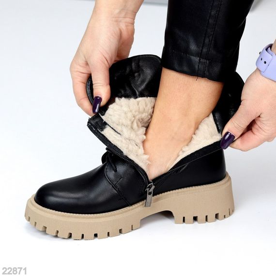 Круті зимові чорні черевики натуральна шкіра на бежевій підошві | Зображення 2