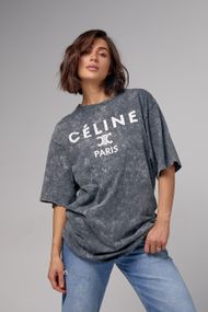 Удлиненная футболка в технике тай-дай с надписью Celine Paris - темно-серый цвет, M (есть размеры)