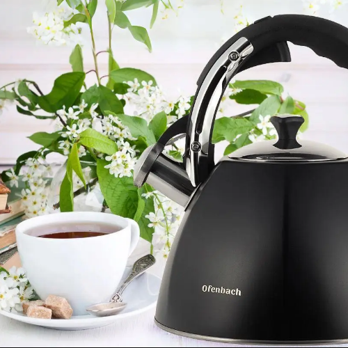 Чайник 3,2л нержавіюча сталь зі свистком з ручкою "soft-touch" чорний 100308 KAMILLE | Зображення 3