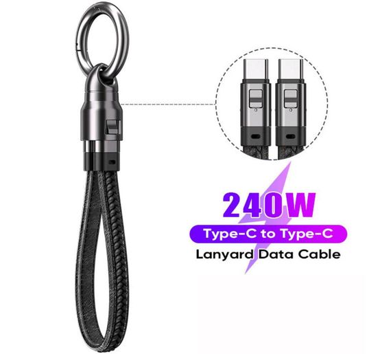 Кабель Primolux Type-C to Type-C PD3.1 240W 5A короткий з карабіном (брелоком) для зарядки - Black | Зображення 1