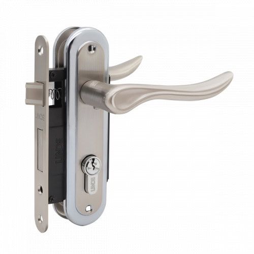 Комплект МВМ A-1295: ручка на планці під PZ з механізмом та циліндром Матовий нікель/полірований хром