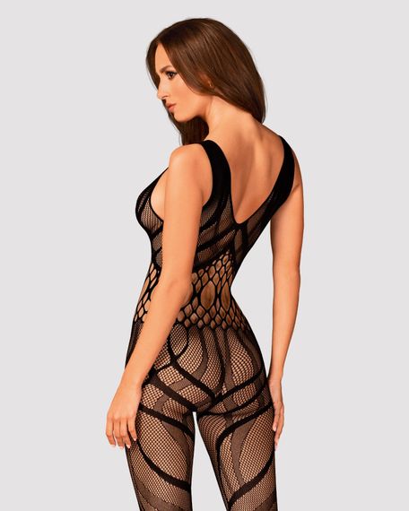 Сетчатый бодистокинг с вырезами и рисунком Obsessive Bodystocking G328 S/M/L, черный, комбинезон | Зображення 1