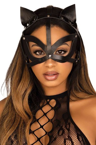 Маска Leg Avenue Vegan leather studded catmask Чорна One Size
