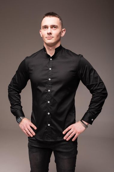 Мужская рубашка с воротником стойка и длинным рукавом на пуговицах RA1839 цвет черный, размер XL | Зображення 4