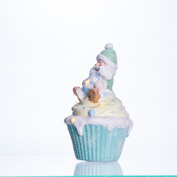 Новорічна декоративна фігурка з підсвіткою 10×10×17.5 см Новорічний декор Санта-Клаус на кексі з порцеляни CR-6-7 | Зображення 2