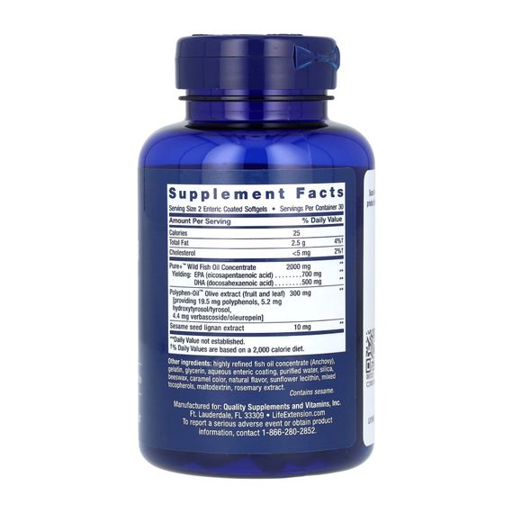 Super Omega-3 EPA/DHA Fish Oil Sesame Lignans &amp; Olive Extract Enteric Coated  - 60 softgels | Зображення 1