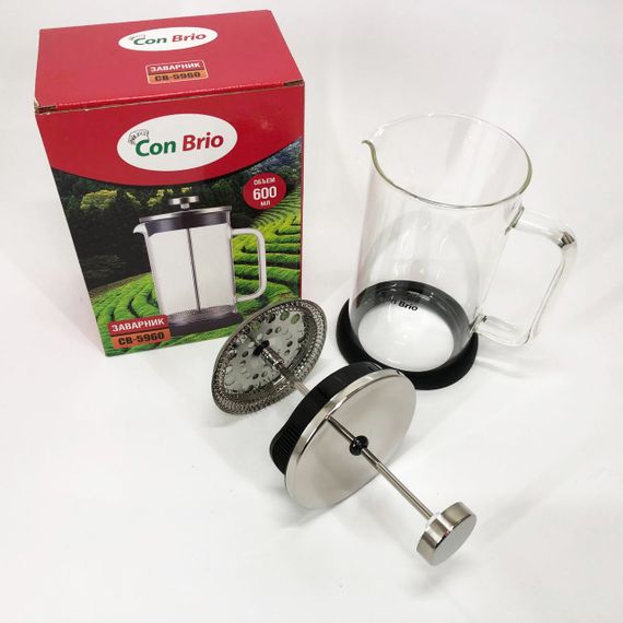 Френч-прес Con Brio СВ-5960 600 мл, Стильний заварний чайник, Стильний скляний заварювальний чайник | Зображення 7