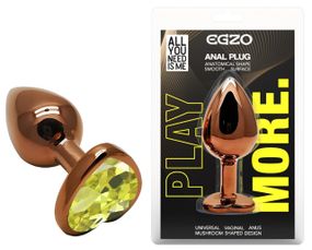 Анальна пробка з кристалом EGZO - Dark Gold Heart Plug Lime, size S Sex Aura