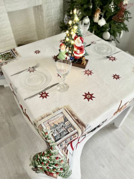 Скатертина гобеленова SURI Limaso, 137х137, Квадратна, Новорічний, З мікрофіброю + срібним люрексом, 40% поліестер, 60% бавовна, Гобелен | Зображення 3