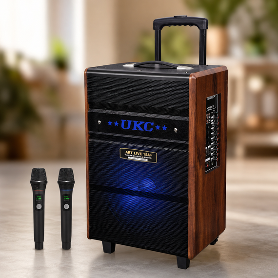 Портативна колонка Live 15 / Караоке-колонка + 2 мікрофони / Акустика з Bluetooth, USB-порт, слот для карт пам'яті SD, FM-радіо | Зображення 2