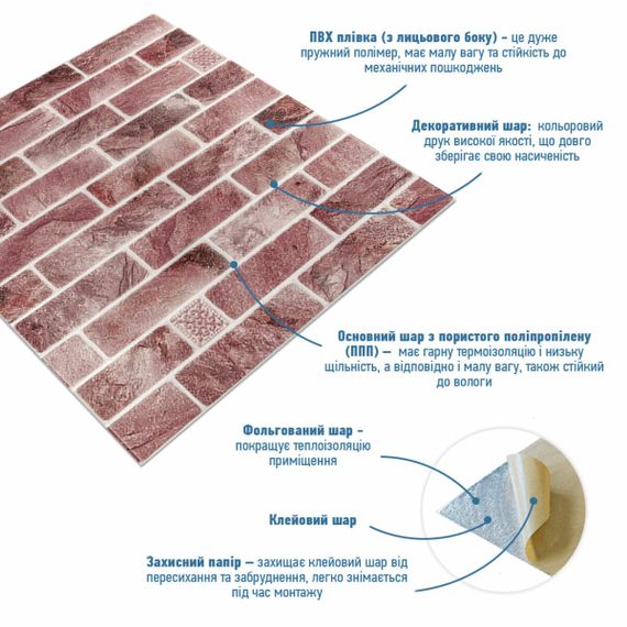 Панель стінова 680х680х4мм Клінкер рожева глина SW-00002005 | Зображення 1