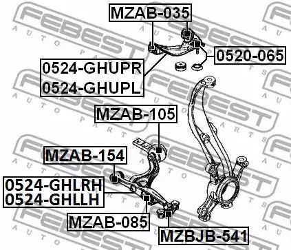 Опора кульова (передня/зверху) Mazda 6 02-12, FEBEST (0520065) | Зображення 3
