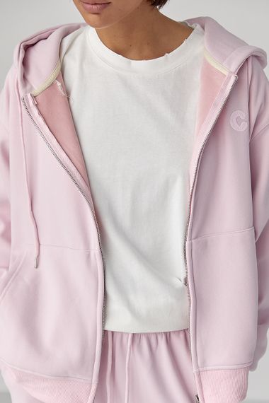 Теплий спортивний костюм із худі з капюшоном та прямими штанами - пудра цвет, M/L (є розміри) | Зображення 3