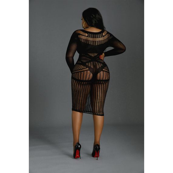 Сукня-бодістокінг Moonlight Plus Model 03 XL-XXXL Black, міді, довгий рукав | Зображення 3