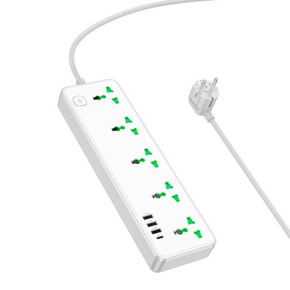 Мережевий фільтр HOCO AC13A на 5 розеток + 3 USB + USB-C, 17W, 220В, кабель 1 | Зображення 1