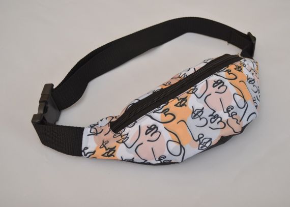 Сумка поясна бананка 4Profi Міні з принтом Сілует беж з одним відділенням 20395 | Зображення 2