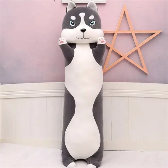 М'яка плюшева іграшка обіймашка Хаскі темно-сірий 71 см, плюшева Собака для ігор та сну | Зображення 1